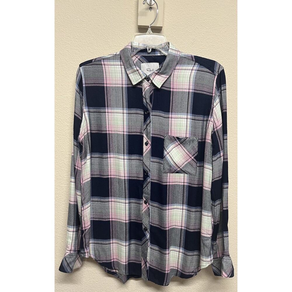 Rails Long Sleeve Button Down Shirt Blue Pink Pla… - image 2